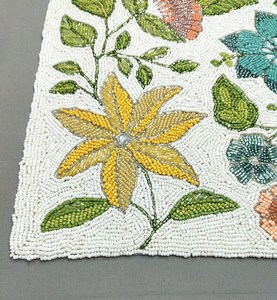 Handmade Beaded Floral Table Mat <b>Rectangle</b> Bohemian Style Fabric Decorative <b>Placemat</b> with Yellow Green Blue Flowers - Product Image 1