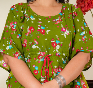 Vente en gros de kaftans en coton imprimé floral pour femmes enceintes, taille plus, manches kimono, col rond, vert, coupe ample, vêtements décontractés pour la grossesse - Product Image 1