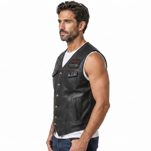 Chaleco de Cuero para Hombre, Chaleco de Cuero Genuino de Primera Calidad, Suave y Cómodo, Estilo Motero Clásico, Ropa Casual para Exteriores, OEM ODM - Product Image 2