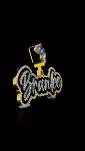 Pendentif personnalisé en argent sterling 925 émail noir VVS Moissanite lettre diamant pendentif HipHop Style poisson glacé caution nom pendentif - Product Image 2