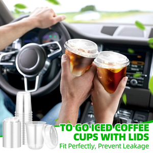 Vasos de Café Desechables, Libres de BPA, Ecológicos, Biodegradables, con Tapas sin Pajita para Café Helado, Smoothies y Bebidas Frías - Para Fiestas - Product Image 6