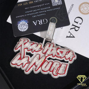 Full Pave Moissanite Custom Name Pendant Iced Out Hip Hop <b>Necklace</b> Personalized Script Letter Jewelry With Cuban Link <b>Chain</b> - Product Image 5