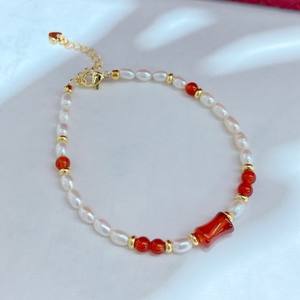 Ensemble de bijoux en agate rouge naturelle, collier fin et élégant avec bracelet minimaliste rétro chinois - Product Image 3