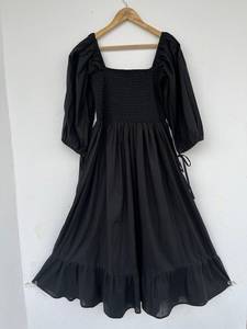 Robe décontractée tendance pour femmes et jeunes filles, en pur coton, longueur genou, col en V, manches longues, coupe évasée, imprimé floral indien, idéale pour l'été et les soirées. - Product Image 5