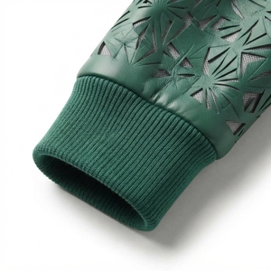 Green Real Hooded <b>Jacket</b> Embossed Leaf Pattern Zipper Closure Casual <b>Men's</b> <b>Summer</b> <b>Jacket</b> Breathable Hollow Out Design - Product Image 3