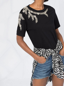 <b>Women's</b> <b>Black</b> Knitted T-<b>Shirt</b> With Gold Rhinestone Decoration 2026 Sexy Club Style <b>Women</b> Rhinestone T <b>shirts</b> - Product Image 4