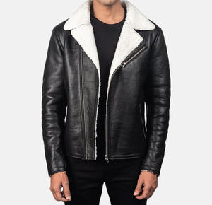 Blouson en cuir unisexe coupe ajustée pour moto, fermeture éclair, col montant, style urbain, hiver, noir, logo frontal, imperméable - Product Image 1