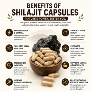 Capsules de Shilajit Pur d'Origine Montagneuse, 60 Comprimés, Formule Minérale Naturelle avec 500mg de Shilajit par Portion pour le Soutien Énergétique - Product Image 3