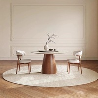 Ensemble table et chaises rondes en pierre frittée, bois massif couleur noyer, pour maison, balcon, bureau, réunion, petit espace de loisirs