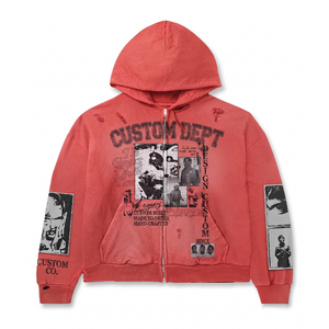 Boxy Fit Hoodie Mens 450gsm <b>Hoodies</b> Sun-bleached Mud Wash Distressed Streetwear Custom Made Pullover <b>Red</b> Heavyweight Vibe - Product Image 1