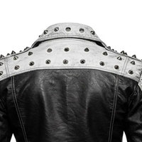Veste Safari Noire pour Homme avec Strass, Manches Rembourrées Écologiques, Bordure Blanche, Coupe Droite, Décontractée, Automne, Imperméable, Fermeture Éclair Avant