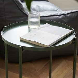 Modern Round Tray End <b>Table</b> with Powder-Coated Metal Frame, Minimalist <b>Sofa</b> Side <b>Table</b> for Small Space Living Room Furniture - Product Image 4