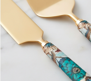 Juego de Cuchillo y Servidor para Pastel con Diseño Floral, Cubiertos Metálicos en Tono Dorado, Utensilios para Servir en Bodas, Aptos para Lavavajillas - Product Image 2