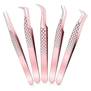 MAHFOOZ INSTRUMENTS ชุดแหนบต่อขนตาสแตนเลส 5 ชิ้น สำหรับต่อขนตาแบบวอลลุ่ม ป้องกันไฟฟ้าสถิตย์ และทนทาน - Product Image 1