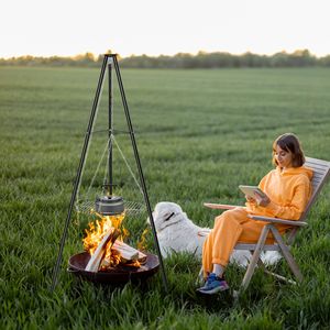 Griglia per Falò Regolabile in Altezza per Cucinare Sopra il Fuoco, Griglia BBQ per Campeggio all'Aperto - Nera - Product Image 5
