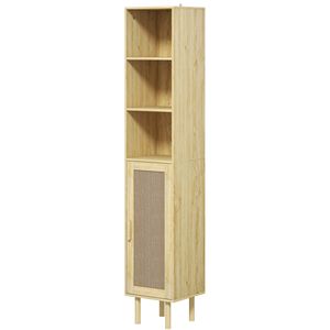 Mobile da bagno alto in rovere con ripiani regolabili e porte in Rattan mobili di stoccaggio indipendenti - Product Image 1
