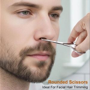 2 tijeras para el cuidado del vello facial para hombres y mujeres, kit de tijeras de acero inoxidable puntiagudas y redondas para cejas, vello de nariz y bigote - Product Image 1