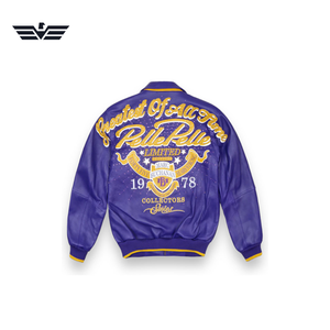 EMPIRE TREND WEARS Unisex <b>Purple</b> PU <b>Varsity</b> Bomber <b>Jacket</b> Windproof Embroidered Logo Zipper Closure Stand Collar Casual Winter - Product Image 6