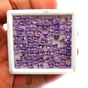 Piedras Preciosas Sueltas de Amatista Natural de 4 mm, Corte Cuadrado Facetado, Piedras Calibradas al por Mayor para la Fabricación de Joyas, Amatista Púrpura AAA - Product Image 5