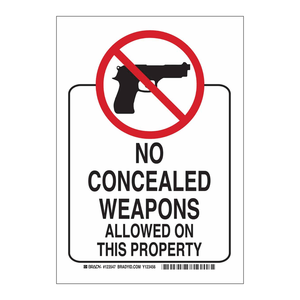 Señal de Prohibido Llevar Armas Ocultas de Brady PVC para Áreas de Seguridad Interiores y Exteriores con Impresión UV - Product Image 3