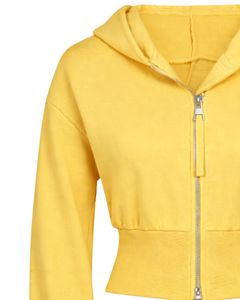 Sudadera con capucha corta amarilla para mujer, personalizada por el fabricante, con cremallera, corte ajustado, manga larga, estilo casual urbano, de algodón y forro polar. - Product Image 4