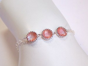 Coral Bracelet Navy Blue Bracelet Glass Peach Montana Sterling Silver Wedding Bridal Bridesmaids Jewelry - Product Image 3
