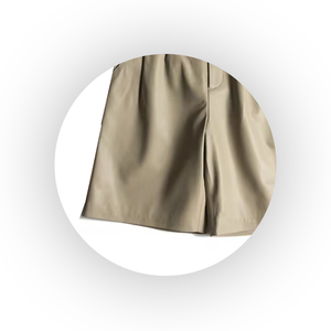 Jupe-short taille haute beige avec ceinture, décontractée, respirante, en polyester/coton, coupe ajustée, pantalon femme tricoté couleur unie - Product Image 6