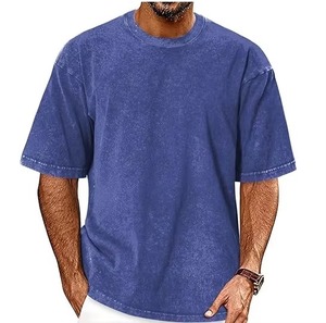 Camisetas de algodón transpirables de talla grande, corte holgado, estilo vintage lavado con gráficos degradados y efecto descolorido por el sol, cuello redondo para hombre - Product Image 3