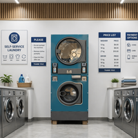 ALANNA Mesin Cuci dan Pengering Komersial 15kg Stainless Steel, Dioperasikan dengan Koin/Kartu, Peralatan Laundry Hotel 220V