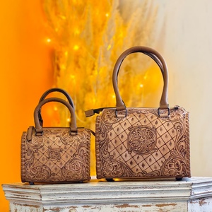 2026 Newly Arrive Beautiful Attractive Antique Designs And <b>Tooling</b> Florals Carved Genuine <b>Leather</b> Women's Mini Speedy Duffle Bag - Product Image 1