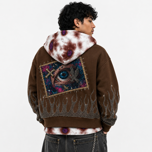 Zone de gloire |   Sweat à capuche zippé en molleton 100 % coton unisexe, personnalisé, brodé, orné de strass, style streetwear respirant - Product Image 5