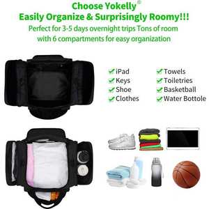 High Capacity Black Sports Duffel Bag Water Resistant Outdoor Travel Bag - Product Image 5
