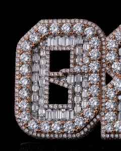 Pendentif personnalisé en moissanite « OSM » en or rose avec attache sertie de diamants, bijoux scintillants pour hommes, taille baguette et ronde - Product Image 3