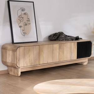 Mueble para TV de 4 puertas Vandana en tono plateado, 180 cm, en madera de mango con puerta decorativa negra Jappy - Product Image 4