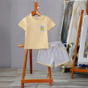 Ensemble de vêtements pour garçons colorés et mignons pour la conception de broderie de crayon ludique d'été sur des shorts vêtements pour enfants - Product Image 5