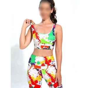 2 Pcs Reversible Solid Adult Size Yoga Sets Sports Bra Mid Waist Breathable Elastic Waist Workout Fitness Were - Product Image 2