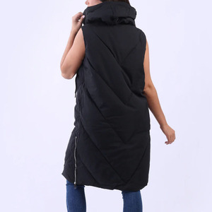 Women's <b>Long</b> Quilted Hooded Sleeveless Puffer <b>Vest</b> Winter Coat Thick Polyester Wadding Full Zipper Closure Solid Color - Product Image 5