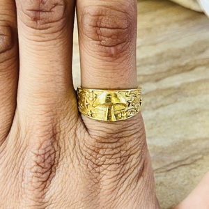 Bague large en laiton plaqué or 18 carats pour femme, motif champignon céleste, style bohème, vente en gros - Product Image 4