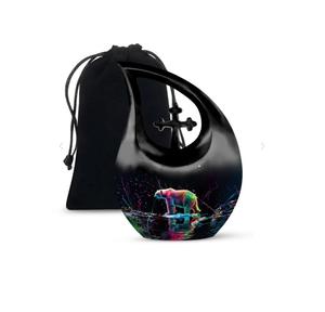 Urne funéraire décorative en métal noir, forme goutte d'eau avec croix, pour cendres, souvenir de crémation pour enfant, parmi les meilleures ventes. - Product Image 1