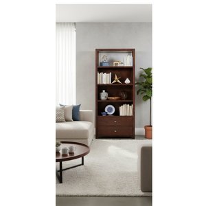 Librero Moderno de Madera de Pino de Nueva Zelanda con Cajones y 6 Estantes, Acabado Marrón Oscuro, para Hogar, Oficina, Dormitorio, Escuela y Sala de Estar - Product Image 1