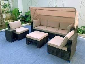 SF00007 Pham Gia Meubles d'extérieur modernes prestigieux en rotin avec structure en acier, verre trempé, coussin en polyester, canapé de jardin une place - Product Image 4