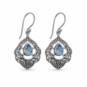 Boucles d'oreilles fines en argent sterling 925 avec topaze bleue naturelle facettée BER-10, prêtes à être expédiées, en stock, faible MOQ, bijoux indiens pour femmes - Product Image 1