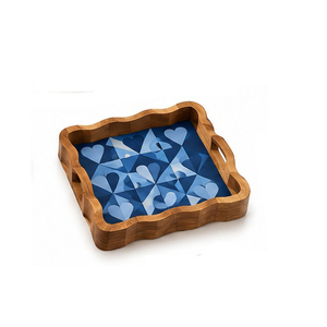 <b>Wood</b> Serving <b>Tray</b> with Leaf Pattern Painted Finish Handle Residential Use <b>Decorative</b> Modern Customized - Product Image 3