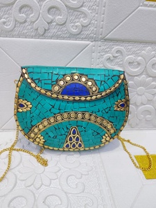 Craftstages International Handmade Stylish Metal Mosaic Luxury Evening <b>Clutch</b> <b>Bag</b> for Ladies' Wedding Party Stone Pattern - Product Image 2