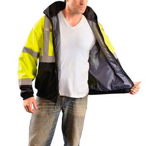 New Arrival Reflective Safety Winter Bomber <b>Jacket</b> Stand Collar Front <b>Workers</b> OEM ODM Service Waterproof Canvas Work Wear Men - Product Image 2