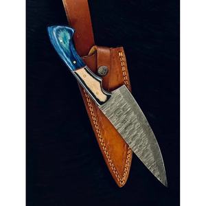 Cuchillo de Chef de Acero de Damasco de 13 Pulgadas Hecho a Mano por Ahmad Fabric con Funda de Cuero y Mango Hermoso Personalizable - Product Image 2