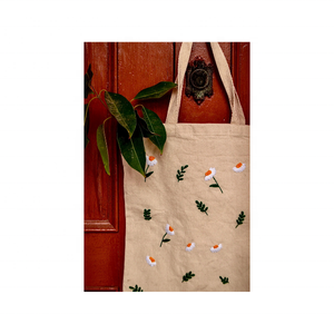 Bolso de mano de algodón 100% con bordado personalizado de flores rojas, bolso de hombro de viaje Unisex certificado GOTS ecológico reutilizable grande - Product Image 2