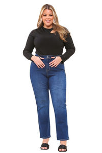 กางเกงยีนส์ทรงตรงเอวสูงแบบสกินนี่ สไตล์ลำลอง ผ้าสเตรชเนื้อแน่น สำหรับผู้หญิงไซส์พลัส ระบายอากาศได้ดี เป็นมิตรต่อสิ่งแวดล้อม ผลิตจากผ้าฝ้าย 100% คุณภาพสูง - Product Image 2