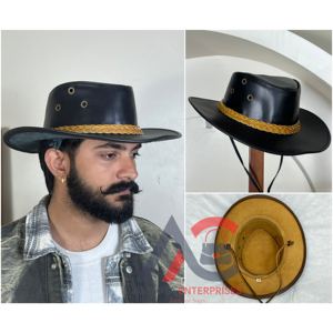 Sombrero Vaquero Occidental de Ala Ancha de Cuero Genuino Vintage de Primera Calidad con Banda Trenzada de Alta Calidad y Grabado, Sombrero de Moda Unisex - Product Image 1