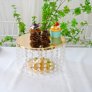 Cake <b>Stand</b> for Dessert Gold Crystal Pendants Metal Cake <b>Stand</b> Serves as A Round Dessert <b>Cupcake</b> Display Cake <b>Stand</b> - Product Image 6